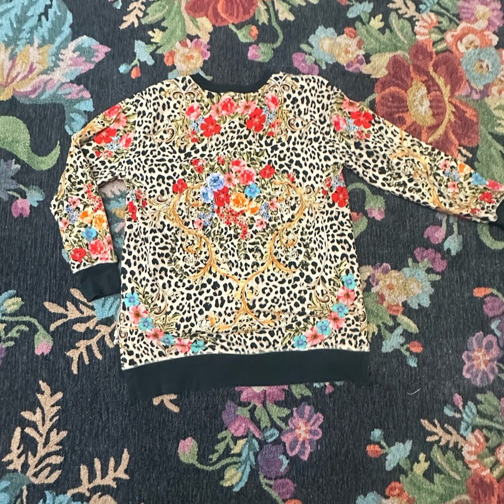 Johnny Was Multicolor Floral Leopard Sweatshirt
